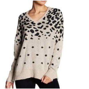 Anthropologie John + Jenn Sweater XL Womens Pullover Knit Cheetah Diamond Print